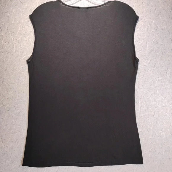 Suzy Shier Black Sleeveless Stretch Blouse White Lace & Pearl Neck CK MEASURE - Picture 4 of 6